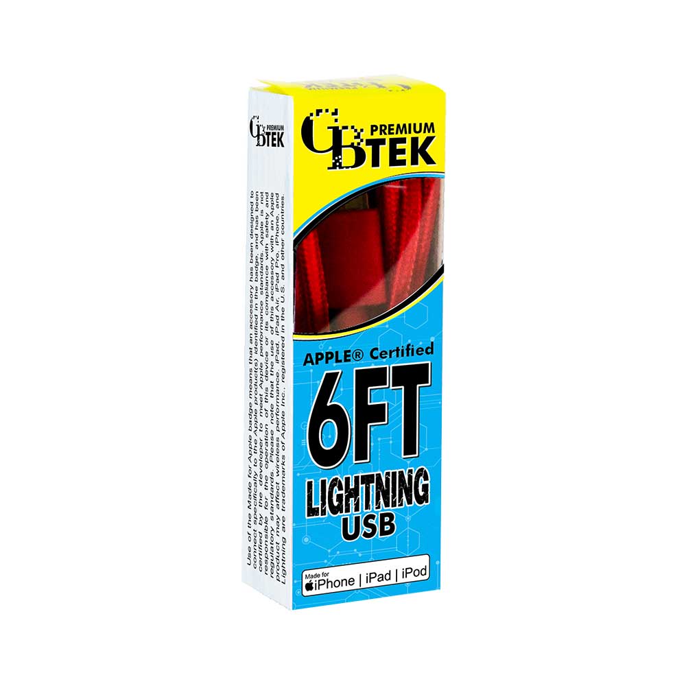 CBTEK MFi Lightning to USB-A 6 ft Cable-Red