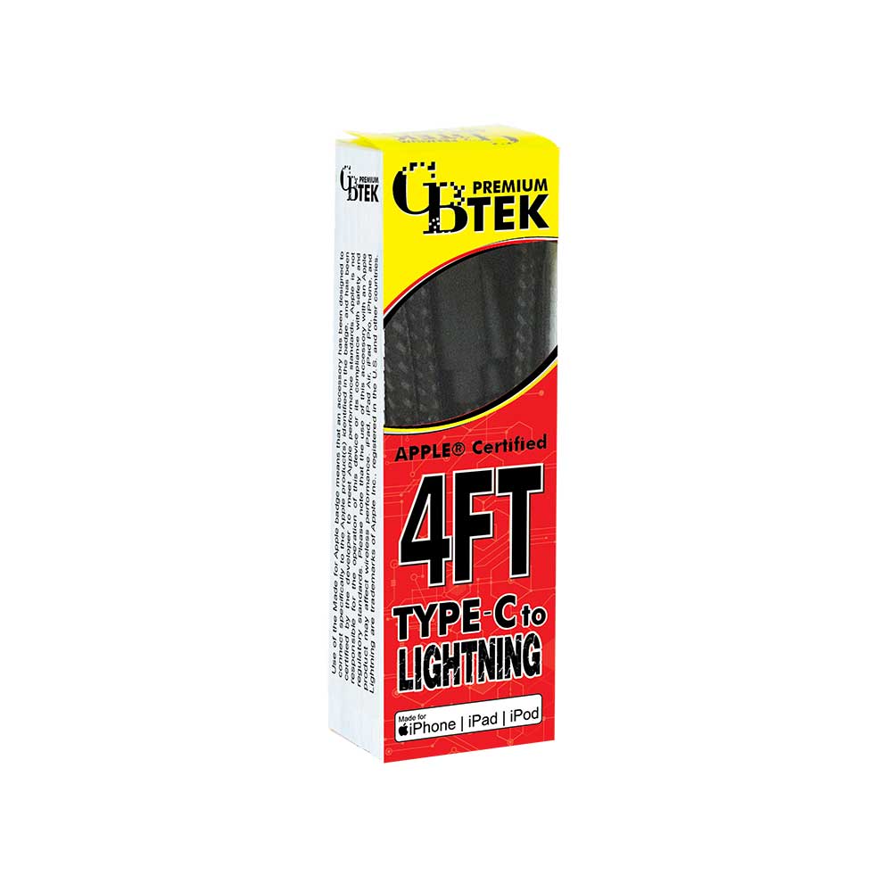 CBTEK MFi Lightning to Type-C 4 ft Cable-Black
