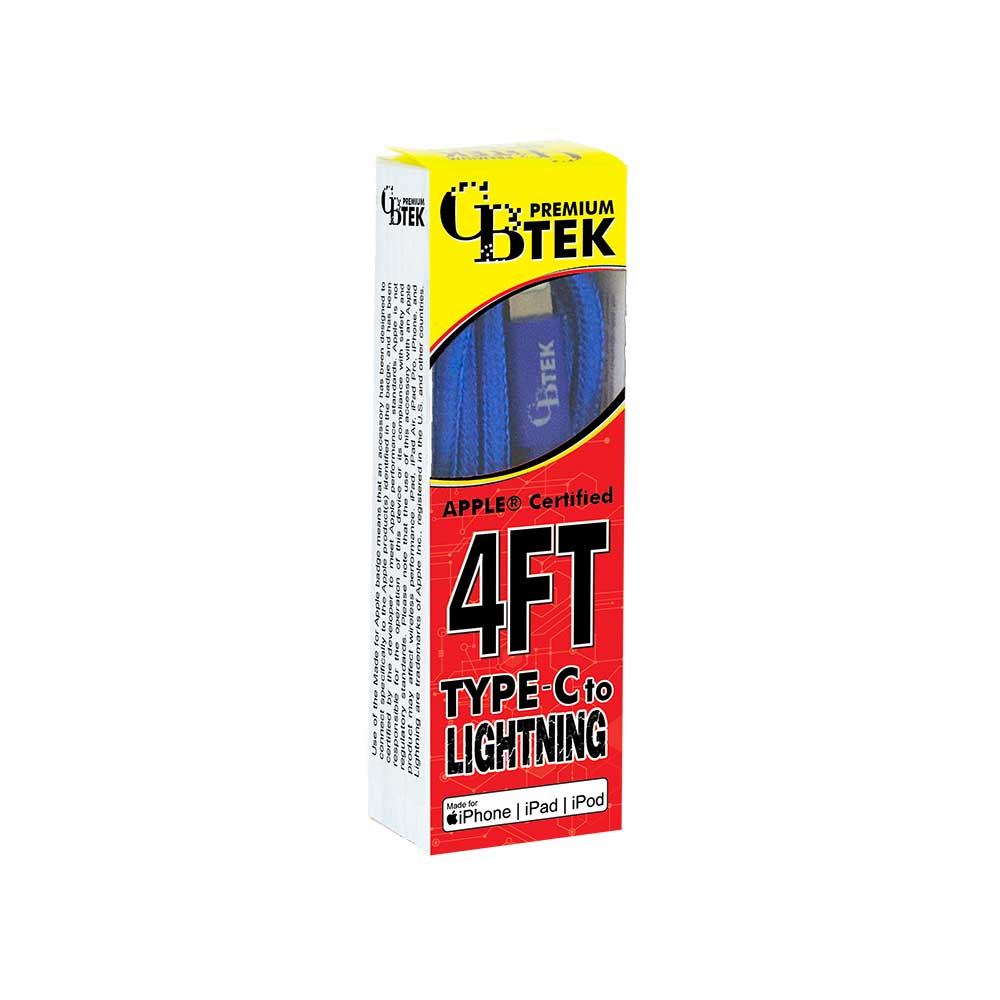 CBTEK MFi Lightning to Type-C 4 ft Cable-Blue
