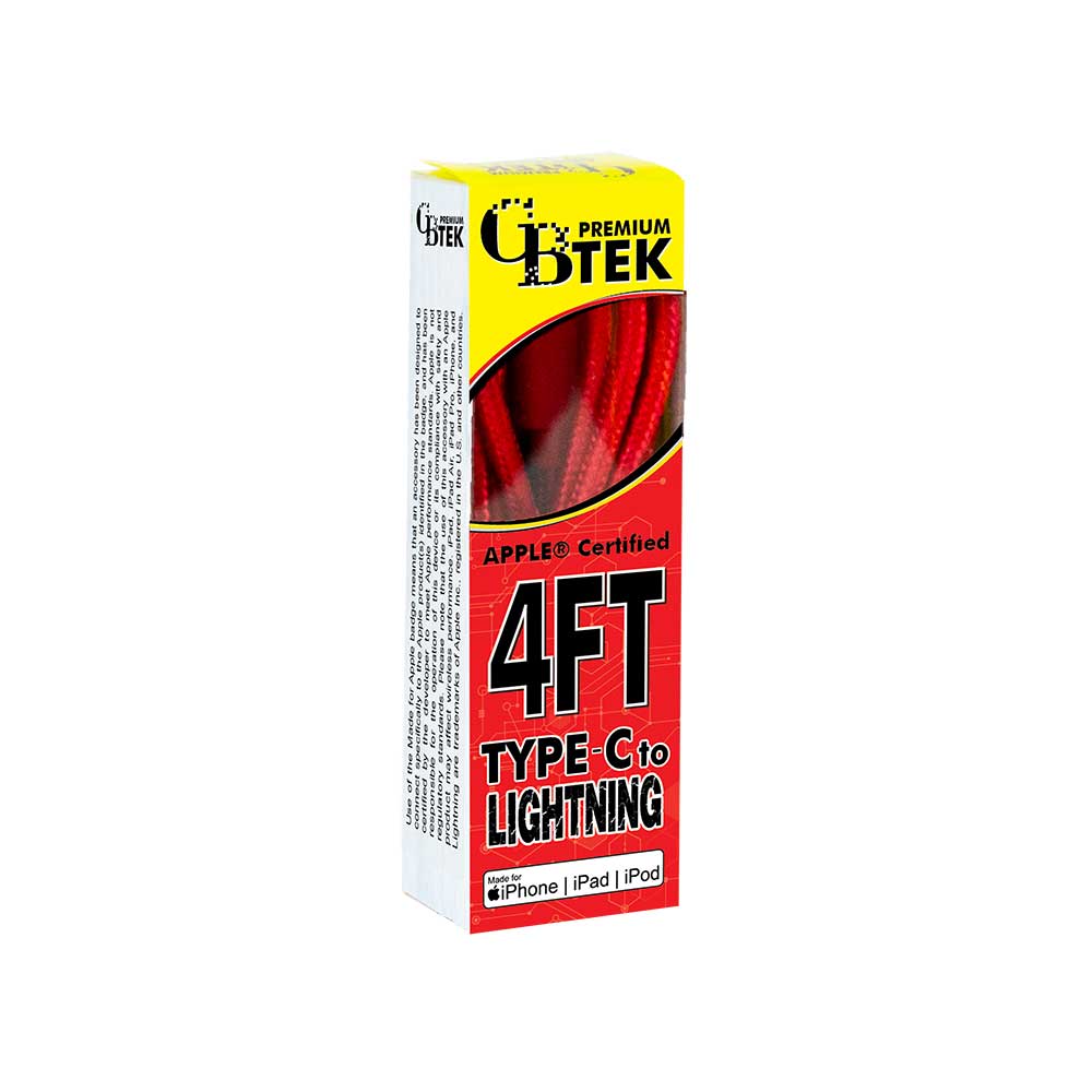 CBTEK MFi Lightning to Type-C 4 ft Cable-Red