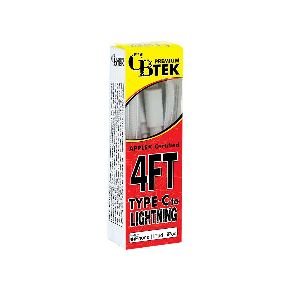 CBTEK MFi Lightning to Type-C 4 ft Cable-White