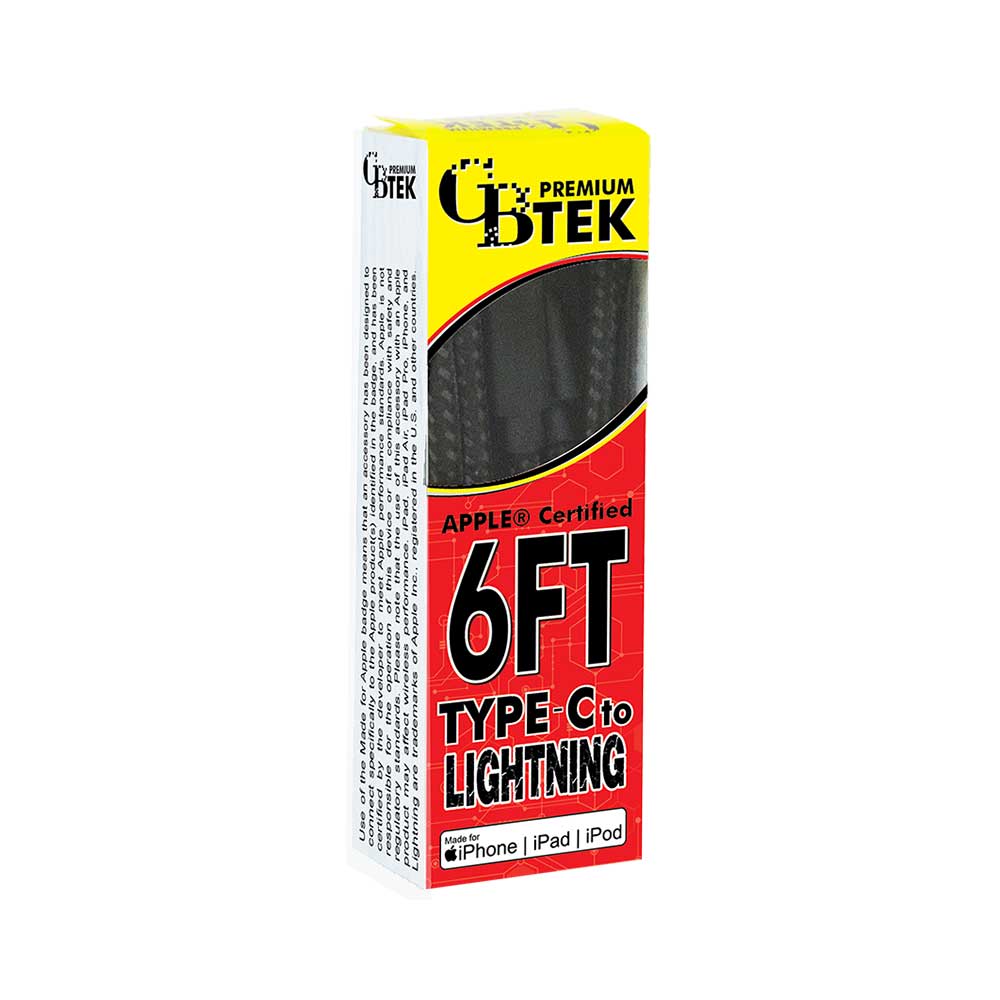 CBTEK MFi Lightning to Type-C 6 ft Cable-Black