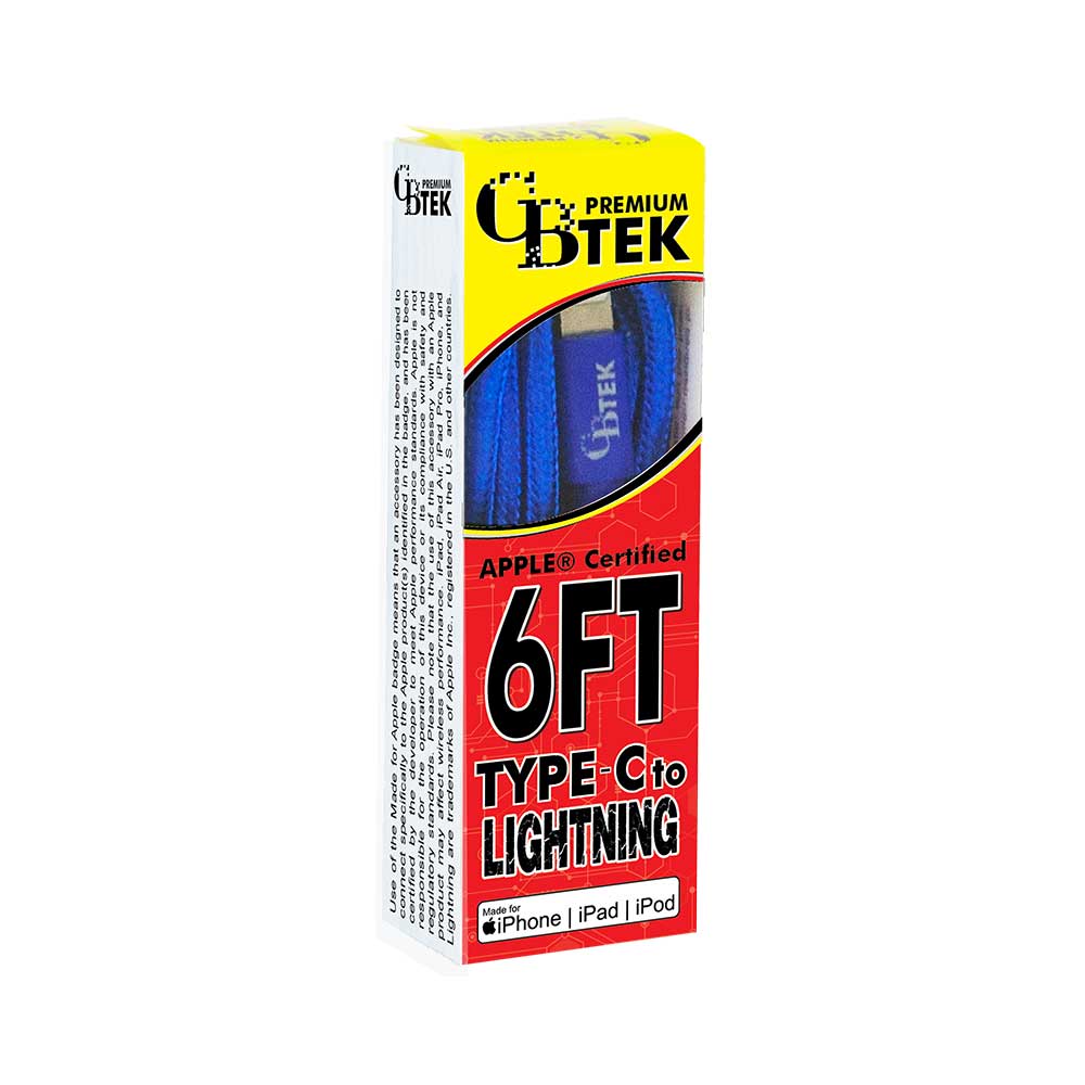CBTEK MFi Lightning to Type-C 6 ft Cable-Blue