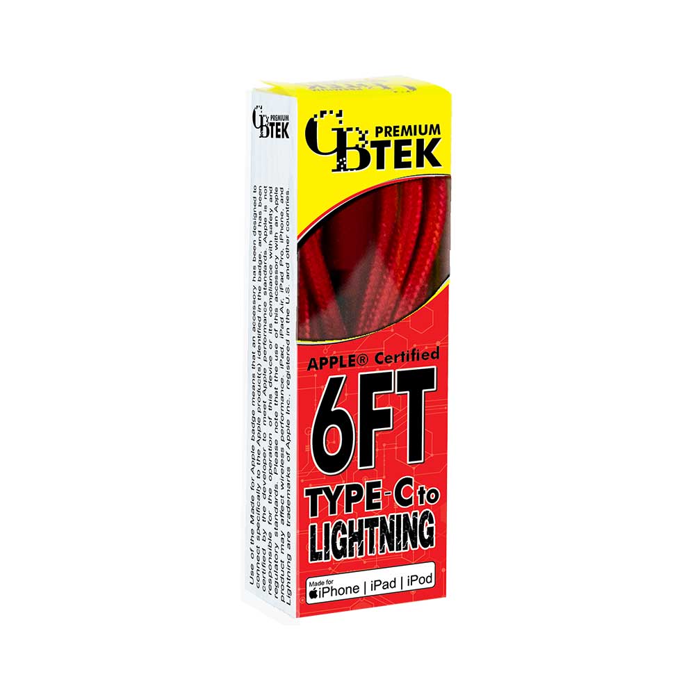 CBTEK MFi Lightning to Type-C 6 ft Cable-Red
