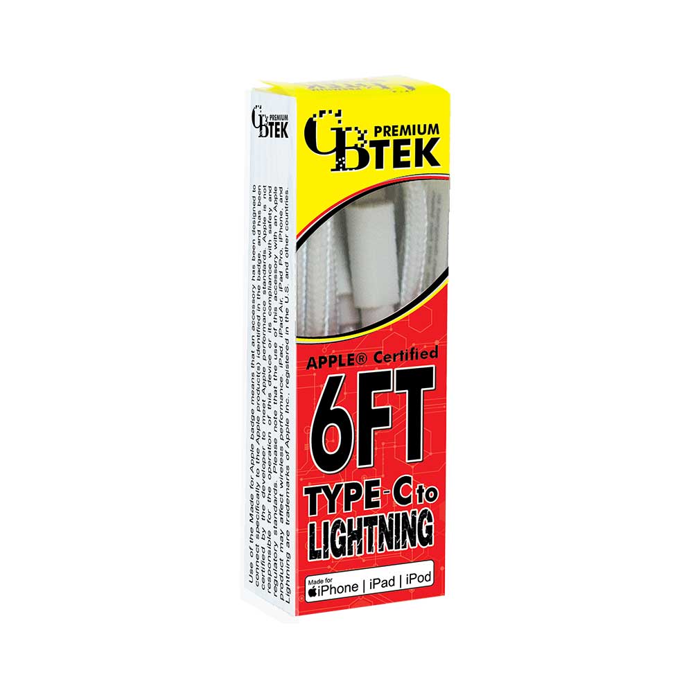 CBTEK MFi Lightning to Type-C 6 ft Cable-White