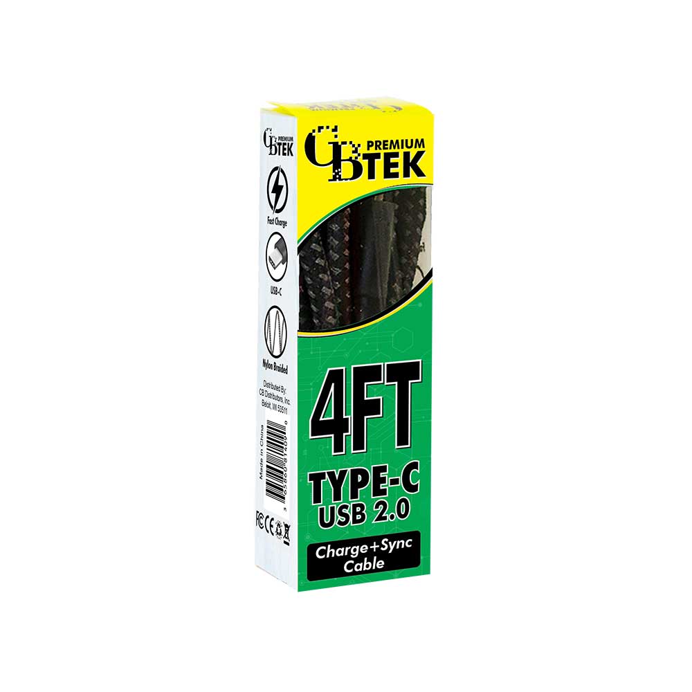 CBTEK Type-C to USB-A 4 ft Cable-Black