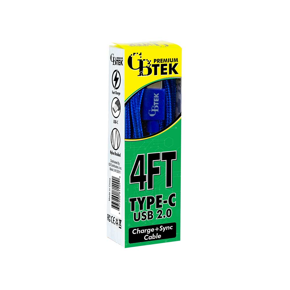 CBTEK Type-C to USB-A 4 ft Cable-Blue