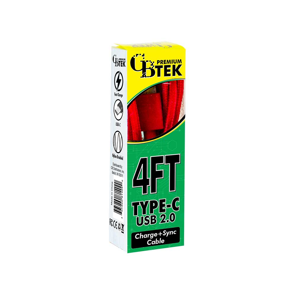 CBTEK Type-C to USB-A 4 ft Cable-Red