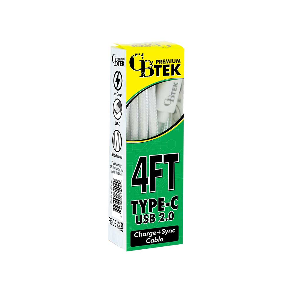 CBTEK Type-C to USB-A 4 ft Cable-White