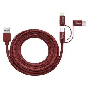 CBTEK Universal 3-in-1 to USB-A 10 ft Cable-Maroon