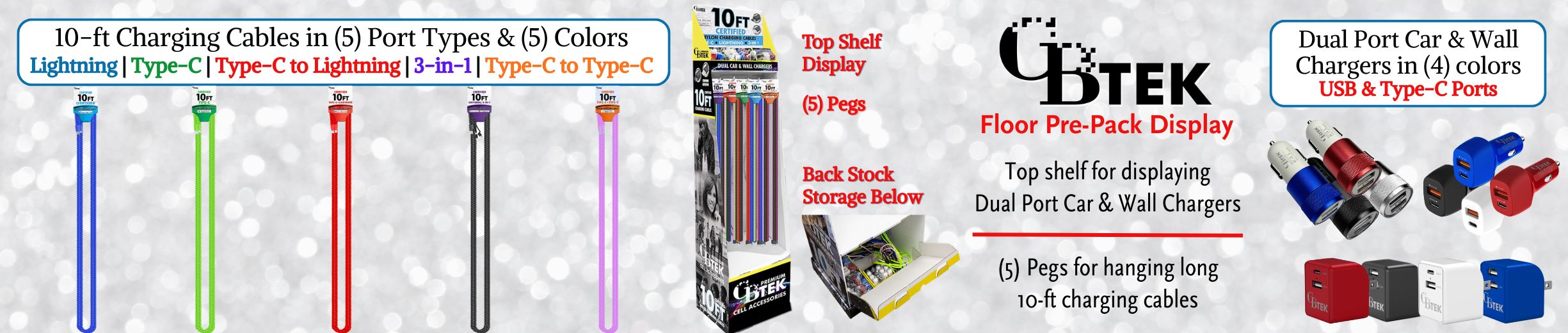 10ft Hanging Cables_Prepack Display w Car-Wall Chargers 3-2024