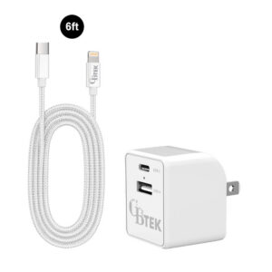CBTEK MFI Lightning to Type-C & Dual Type-C & USB-A Wall Charger-White