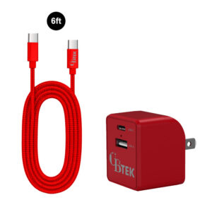 CBTEK Type-C to Type-C & Dual Type-C & USB-A Wall Charger-Red