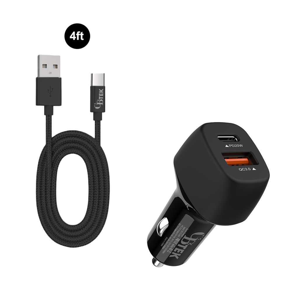 CBTEK Type-C & Dual Type-C & USB-A Car Charger-Black