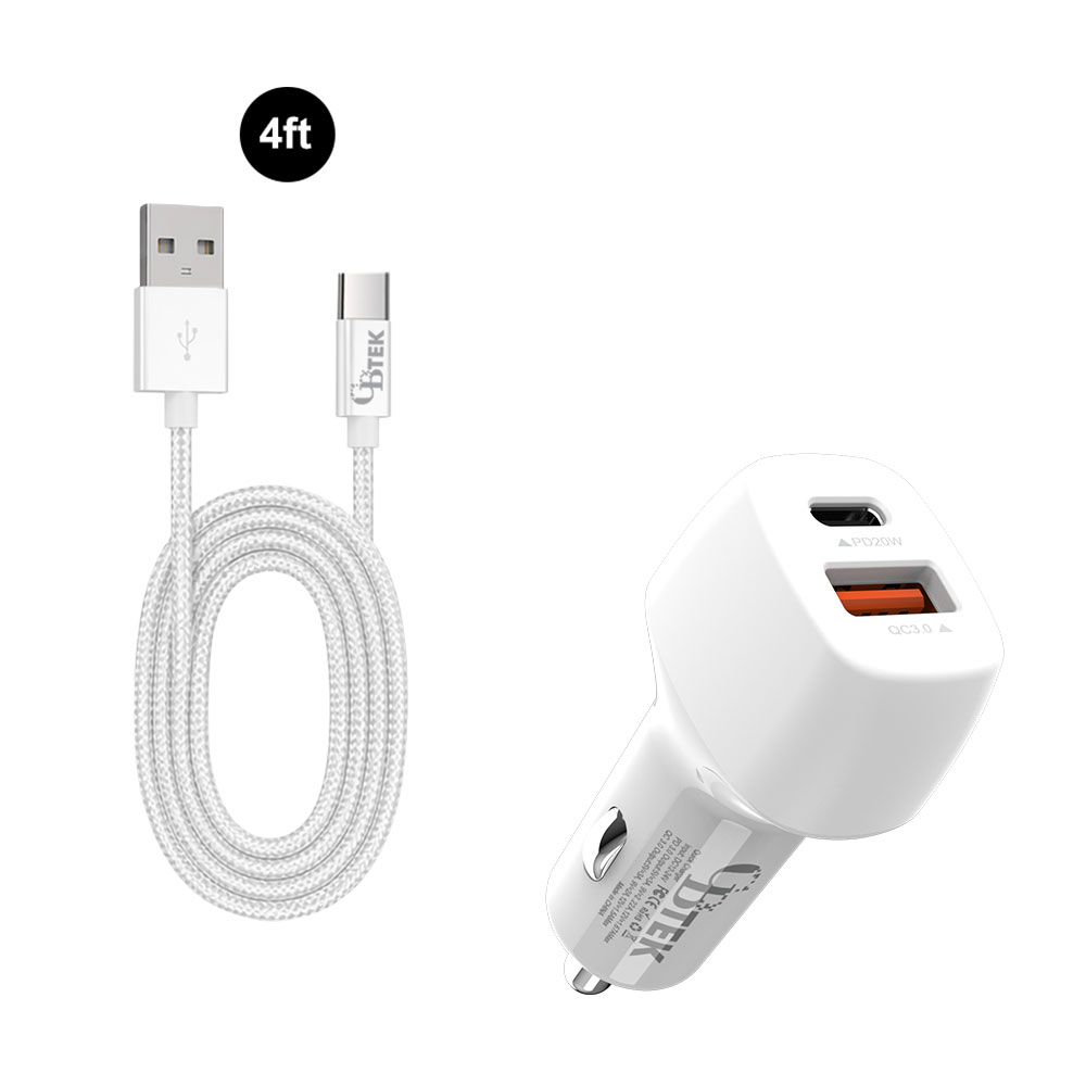 CBTEK Type-C & Dual Type-C & USB-A Car Charger-White