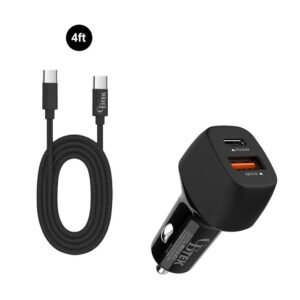 CBTEK Type-C to Type-C & Dual Type-C & USB-A Car Charger-Black